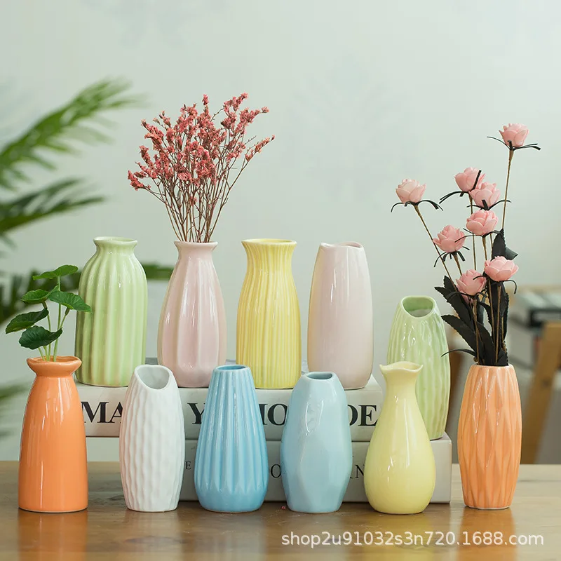 Florero pequeño de cerámica fresco, Mini utensilios creativos para flores hidropónicas, estilo Ins, regalo ornamental de flores secas para el hogar y la sala de estar