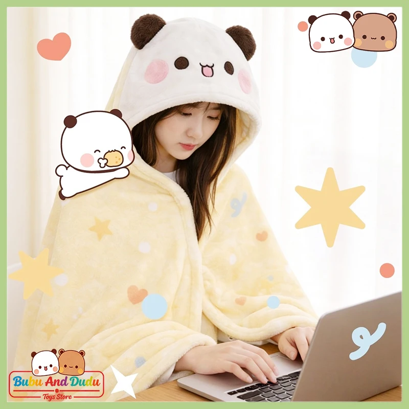 

2026 Official Original Bubu And Dudu Blanket - Panda Bubu And Yier Coral Fleece Hooded Shawl Blanket , Perfect Gift For Fans