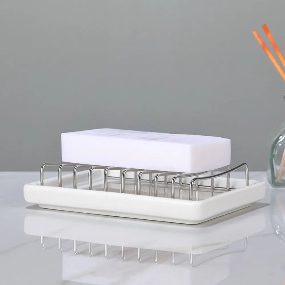 

Multi-function Ceramic Soap Dish Ceramic Stainless Steel Drain Soap Box Durable Non-standing Water Drain Holder Baby Bottle