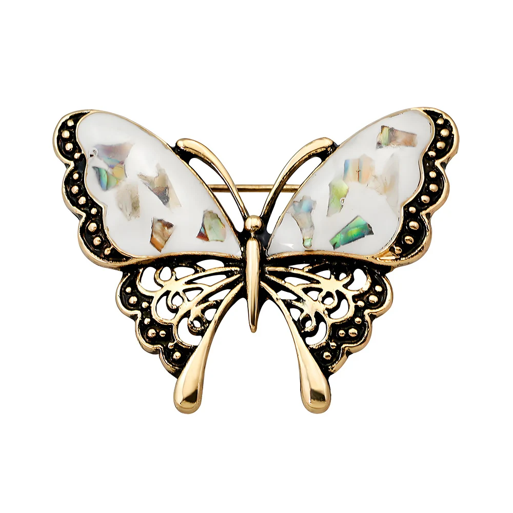 

Vintage Butterfly Brooch Hollow-Out Design Colored Shell Rhinestone Inlay And Oil Dripping Alloy Insect Brooch Clothing Ornament