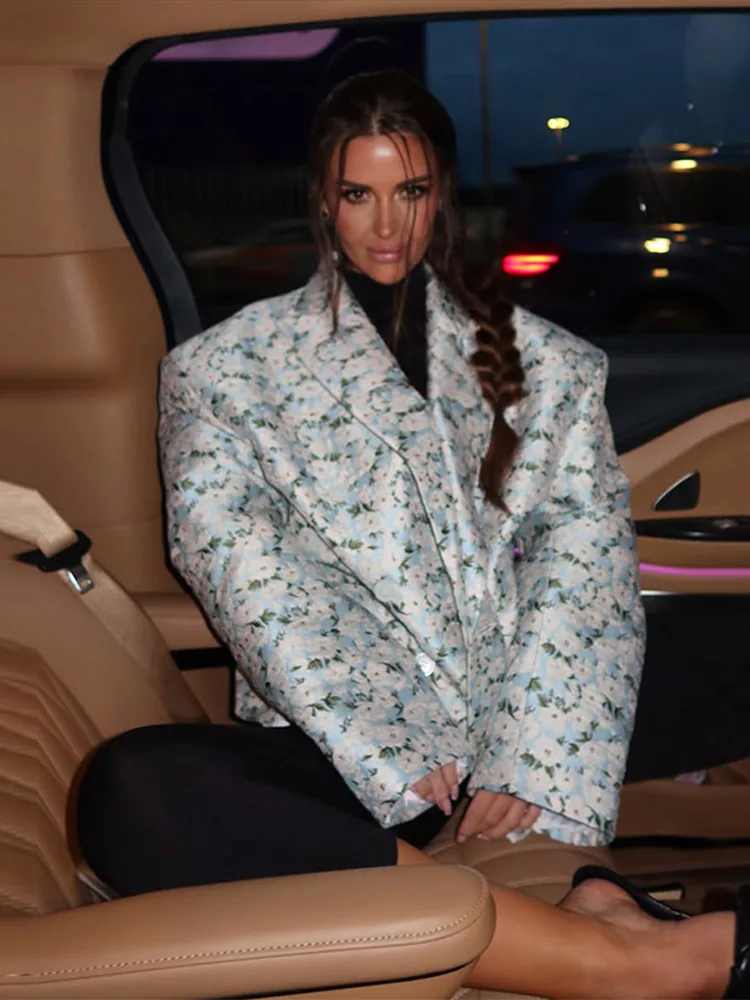 Chaqueta de Traje Oversize con Estampado Floral para Mujer, Elegante Abrigo Holgado de Manga Larga con Solapa, Novedad Otoño 2026, Ropa Exterior Femenina Estilo Urbano
