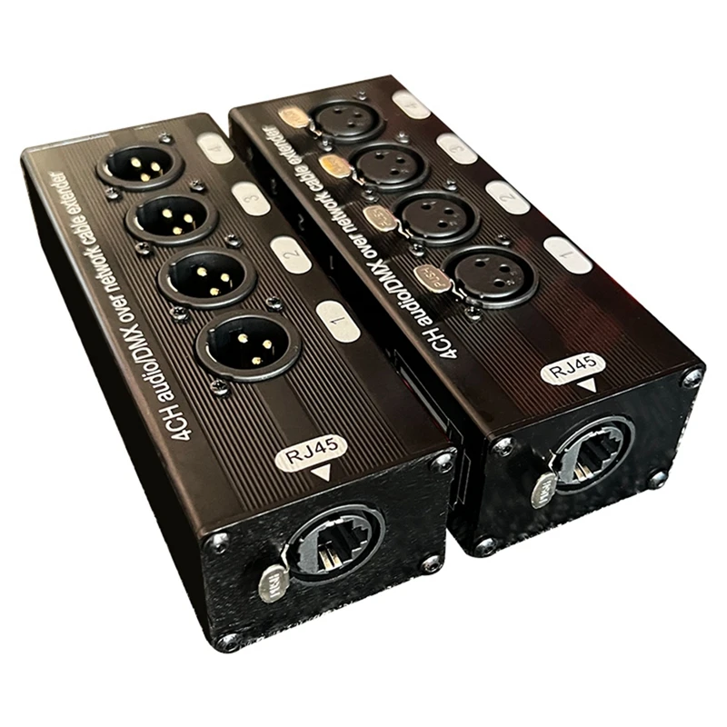 Áudio XLR e DMX over Network Cable Extender, Extensor de sinal de rede, 4 canais, 3 pinos, 1 macho + 1 fêmea, DMX512, 1 par