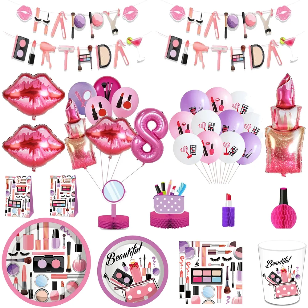 SPA Makeup Theme Party Decoration Latex Balloons Tableware Photo Props Gift Bags Role Playing Girls Ladie Birthday Party Supplie