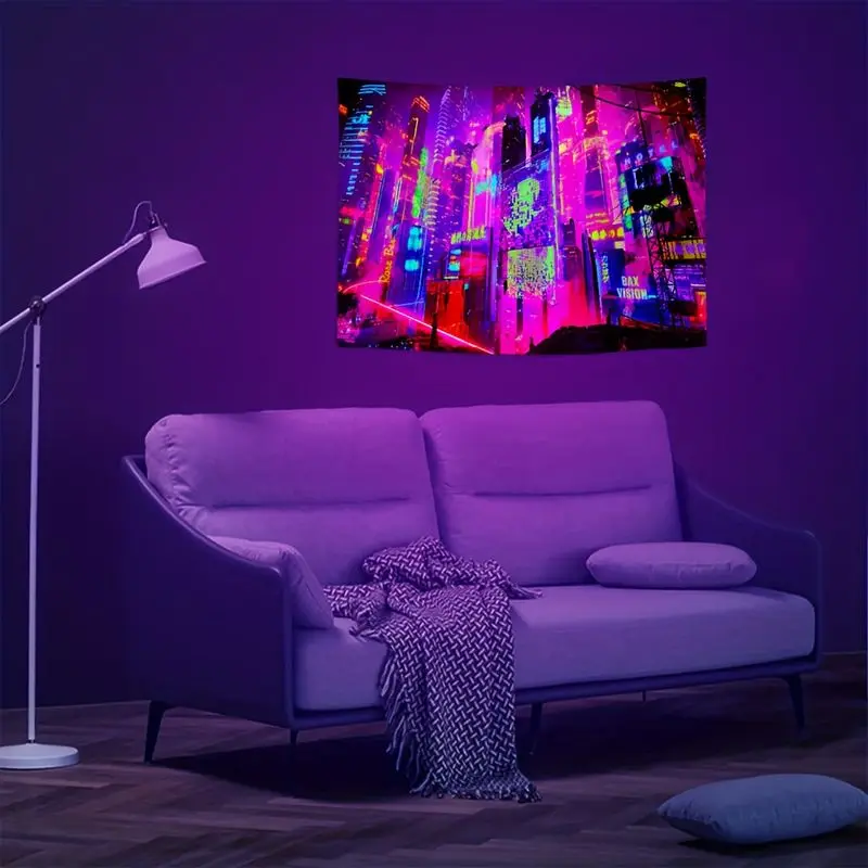 VIKAMA Cyberpunk Neon Urban Night Scene Tapestry Wall Hanging Home Decor for Bedroom Living Room Dorm Fabric Boys Esports