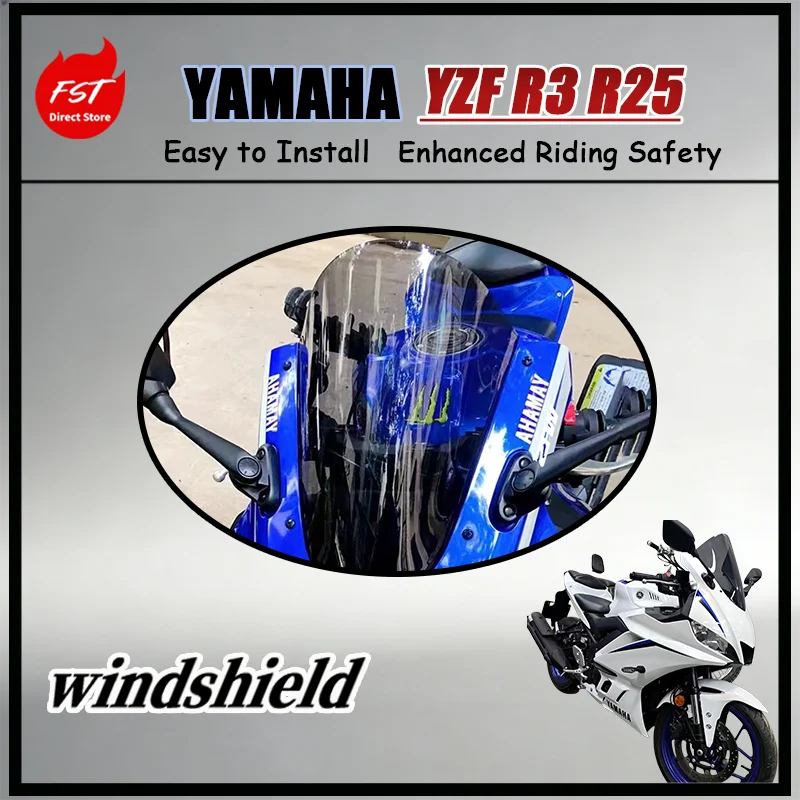 

FOR Yamaha YZF-R3 R25 Track Day Heightened Modified Windscreen Enhanced Airflow Racing Front Fairing Glass for Motorcycle