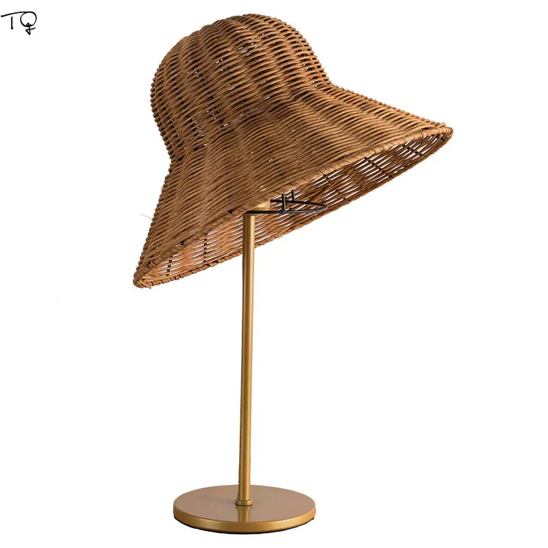 

Southeast Asian Fashion Hat Rattan Weaving Art Decorative Table Lamp Hand Knitting Bedroom Bedside Desk Lights Homestay Study