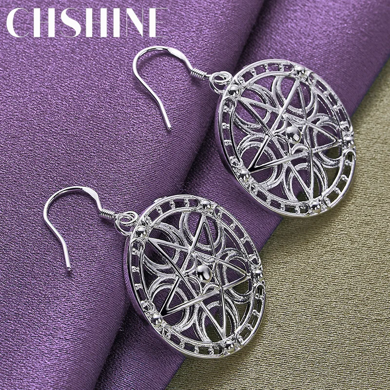 CHSHINE-Boucles d'oreilles rondes en argent regardé 925 pour femme, étoile à cinq branches, bijoux de charme à la mode