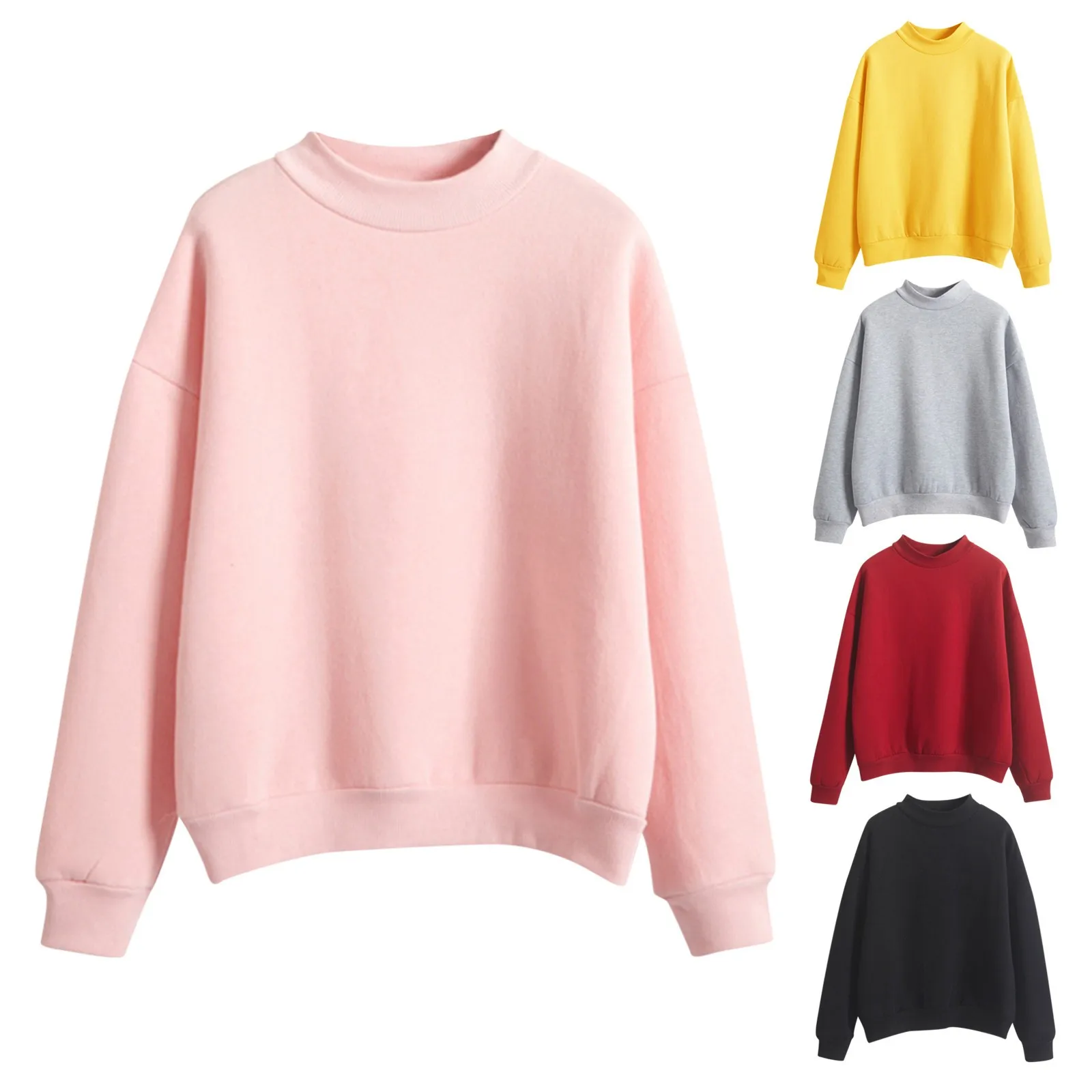 Women's Plain Hoodie Crewneck Long Sleeves Shirts Soft Casual Sweatshirts Tops Solid Pullover Women Jumpers Sweaters Y2K 후드티