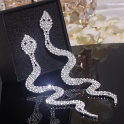 Trendy New Long Tassel Rhinestone Drop Earrings for Women Snake Shape Crystal Dangle Earrings Bijoux Party Jewelry Accessories