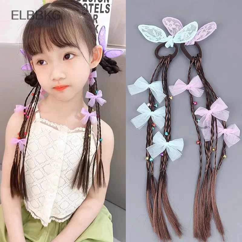 Children's Bow Rabbit Ears Wig Ponytail Dirty Braid Ponytail Hair Loop Braid Ponytai Children's Colorful Braided Hair