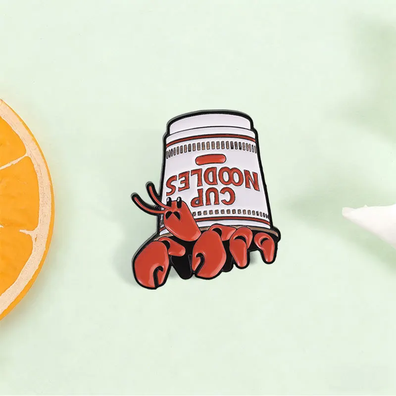 Creative Cartoon Instant Noodle Lobster Metal Brooch Casual Fashion Gift Badge Pin DIY Clothing Bags Hat Scarf T-shirt Accessory