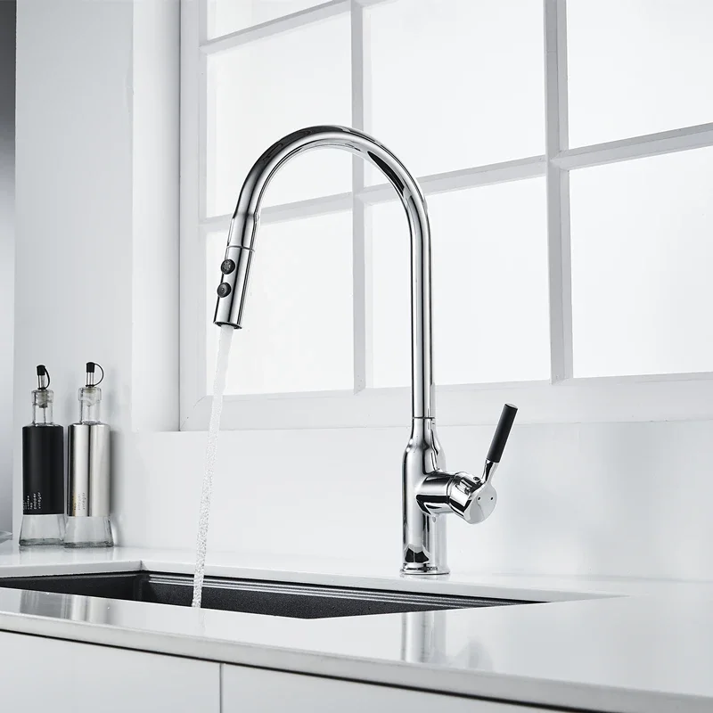 

WZLY Kitchen Faucets Black Brass Stream Sprayer Head Kitchen Sink Mixer Tap Cold Hot Water Single Hole Taps torneiras de cozinha