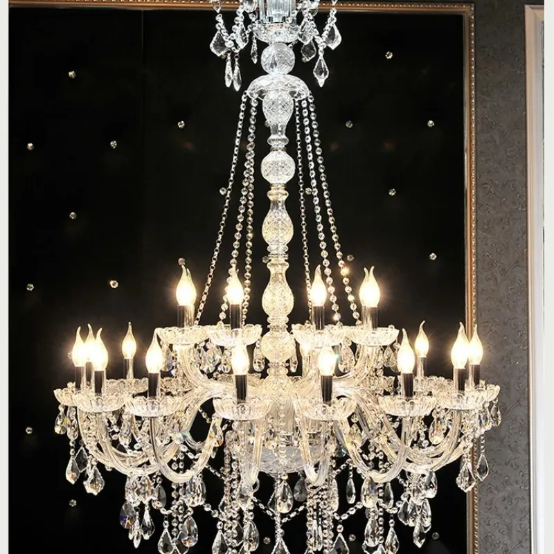 Luxury Extra Long Large Stair Gold/SilverK9 Crystal Chandelier Lustres De Cristal Candle Export Lobby Light 15 Arms Height 150cm