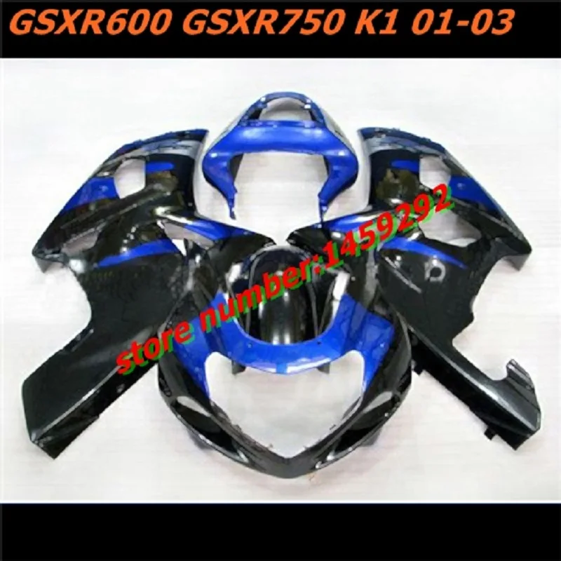 ABS Fairings kit for SUZUKI K1 K2 GSXR600 GSXR750 2001-2003 black blue motorcycle fairing set GSXR 600 750 01 02 03