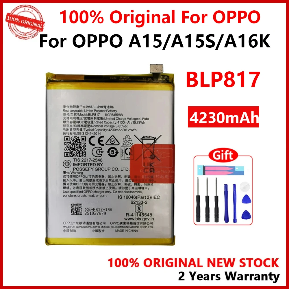 100% New Original BLP817 4230mAh Battery For OPPO A15 A15s A16K Replacement Batteries With Gifts