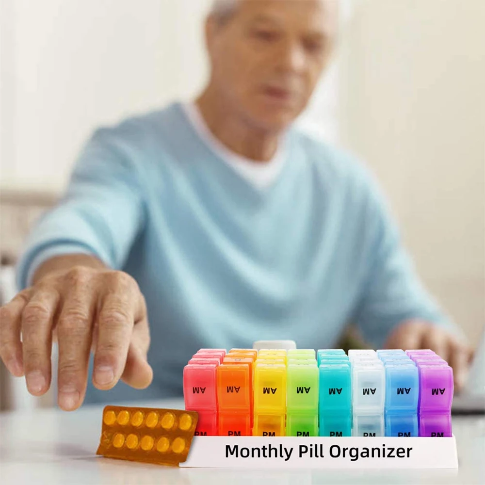 Monthly Pill Organizer 2 Times A Day,30 Day One Month Pill Box AM PM,31 Day Pill Case Small Compartments To Hold Vitamins