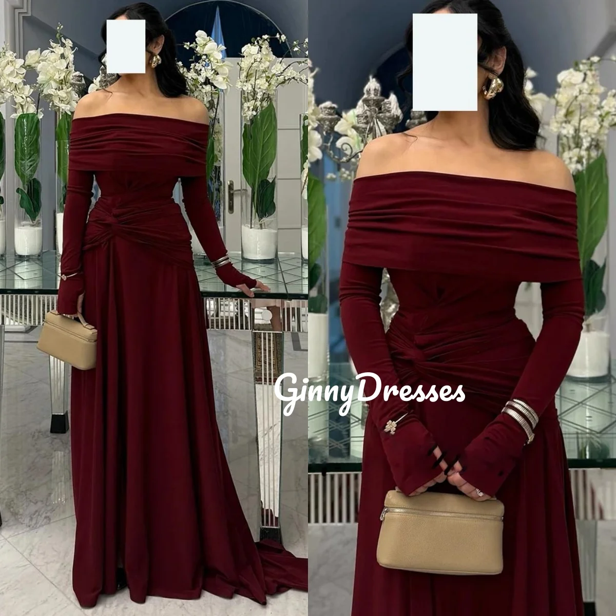 

فساتين للمناسبات الخاصة Customized Off-The-Shoulder Neckline Wedding Dress A-Line Zipper Up Long Sleeves Ruffle Cocktail Dresses