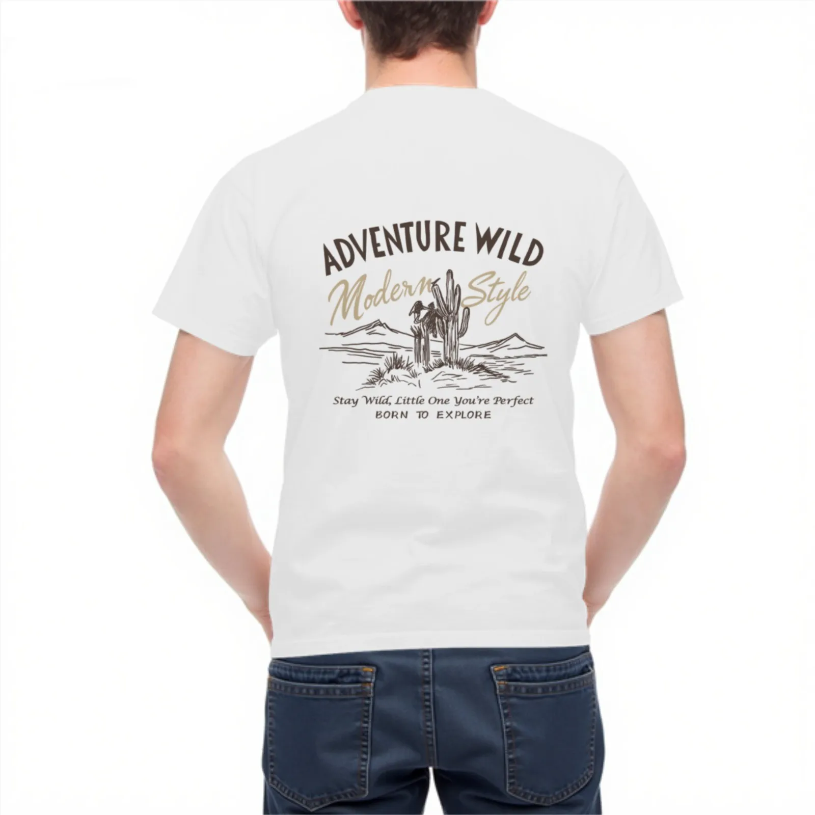 Adventure Wild Cactus Desert Graphic Tee Men's Casual Cotton T-Shirt Born To Explore Daily Wear