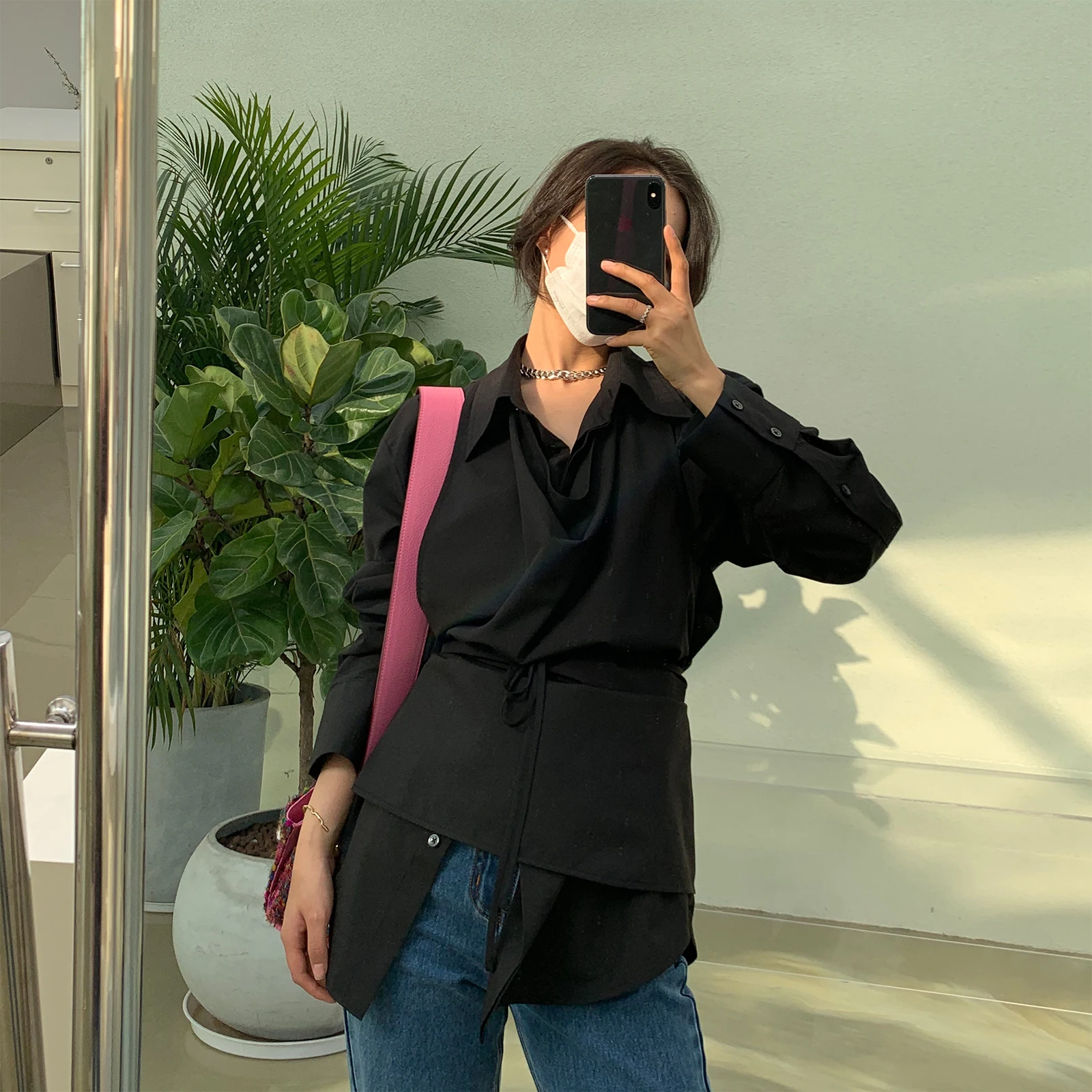 

Bluetique 202 Basic Yet Ele Pink irt Set for Women Commute Sle Long Sve Mid-Length Straight Cut Pure Color irt