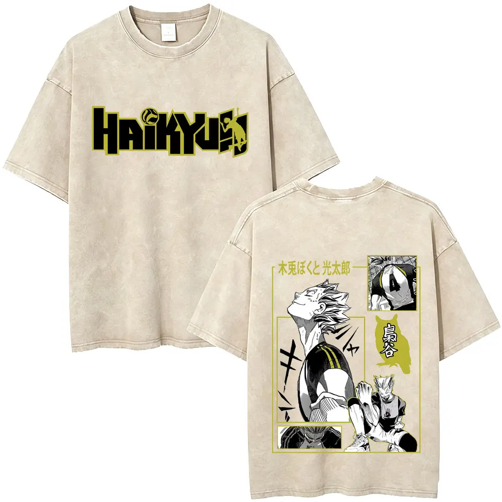 Washed Vintage Anime Haikyuu Kozume Kenma Merch T-shirt Men Manga Oversized T Shirts Men's Summer Casual Short Sleeve T-shirts