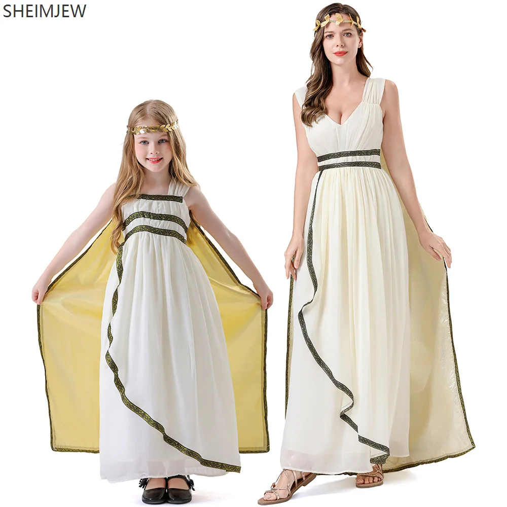 

Halloween Cosplay Ancient Greek Goddess Egyptian Queen Costume Children Adults Parental Makeup Dance Performance Clothes 2025