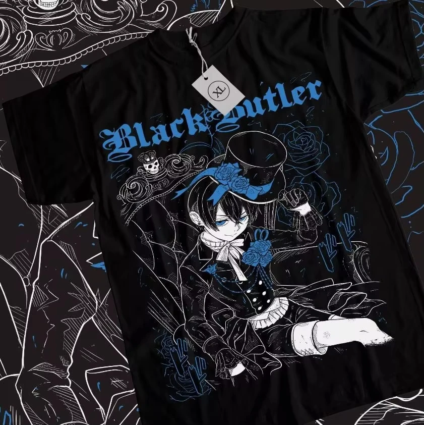 Black Butler Anime Graphic T-shirt Men Women Ciel Phantomhive Gothic Print Crew Neck Short Sleeve Casual Streetwear Tee Top