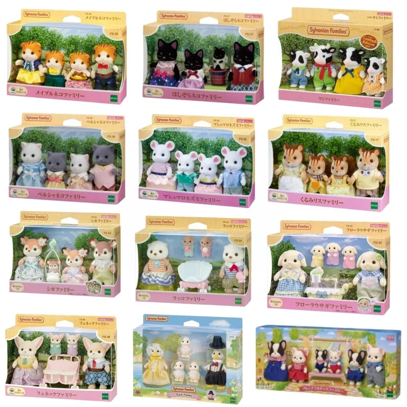 Hot Sylvanian Families Anime Figures Cute Baby Ternurines Figure Kawaii Rabbit Wide Eared Fox Persian Cat Family Girls Toys Doll