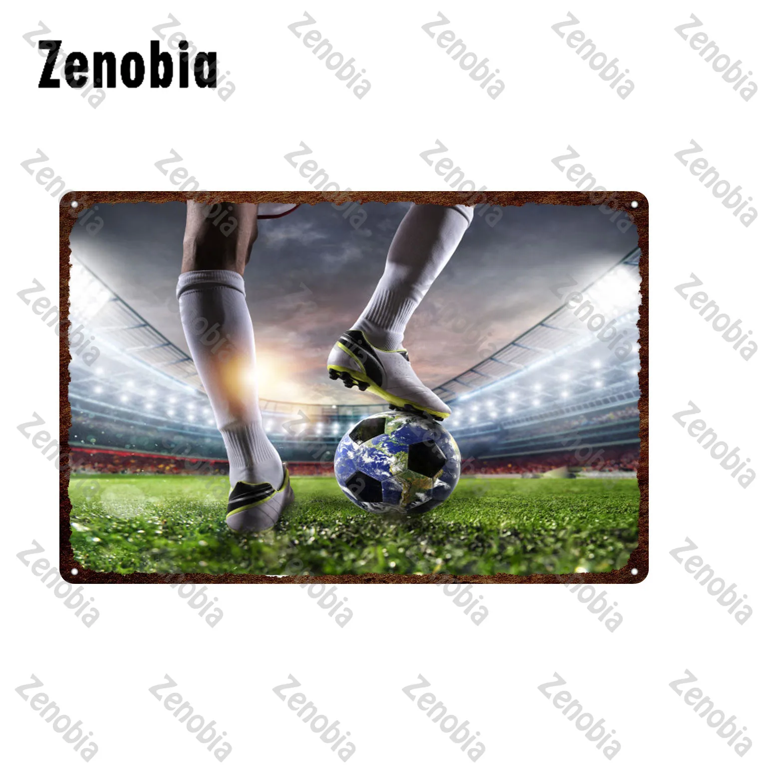 Metal Sign Soccer Kick The Ball Tin Sign Burning Football Trophy Metal Poster Decorative Tin Plate Plaque Football Field Decor