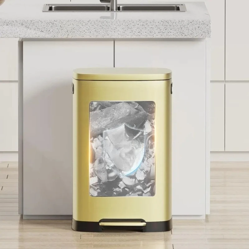 

Large 50L Stainless Steel Kitchen Trash Can with Step Pedal, Odor Seal, Silent Close Lid, Removable Bucket, Titanium Gold
