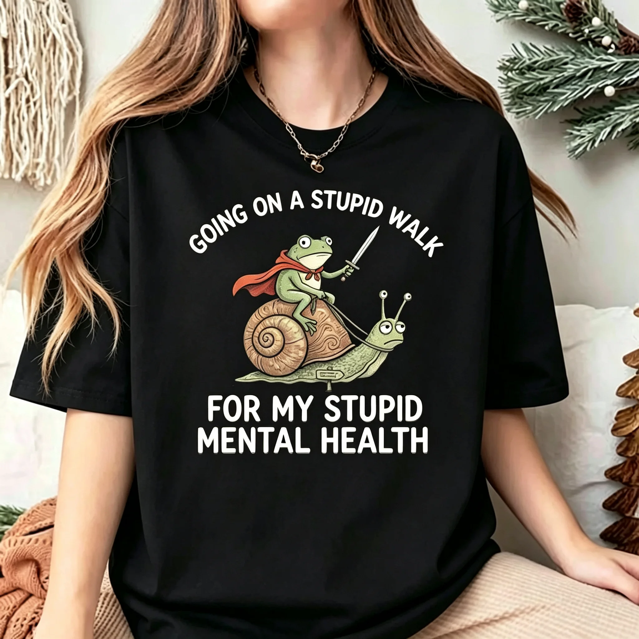 Funny Mental Health Meme T Shirt Frog Snail Graphic Unisex Summer Cotton Short Sleeve Tee Casual Streetwear Tops