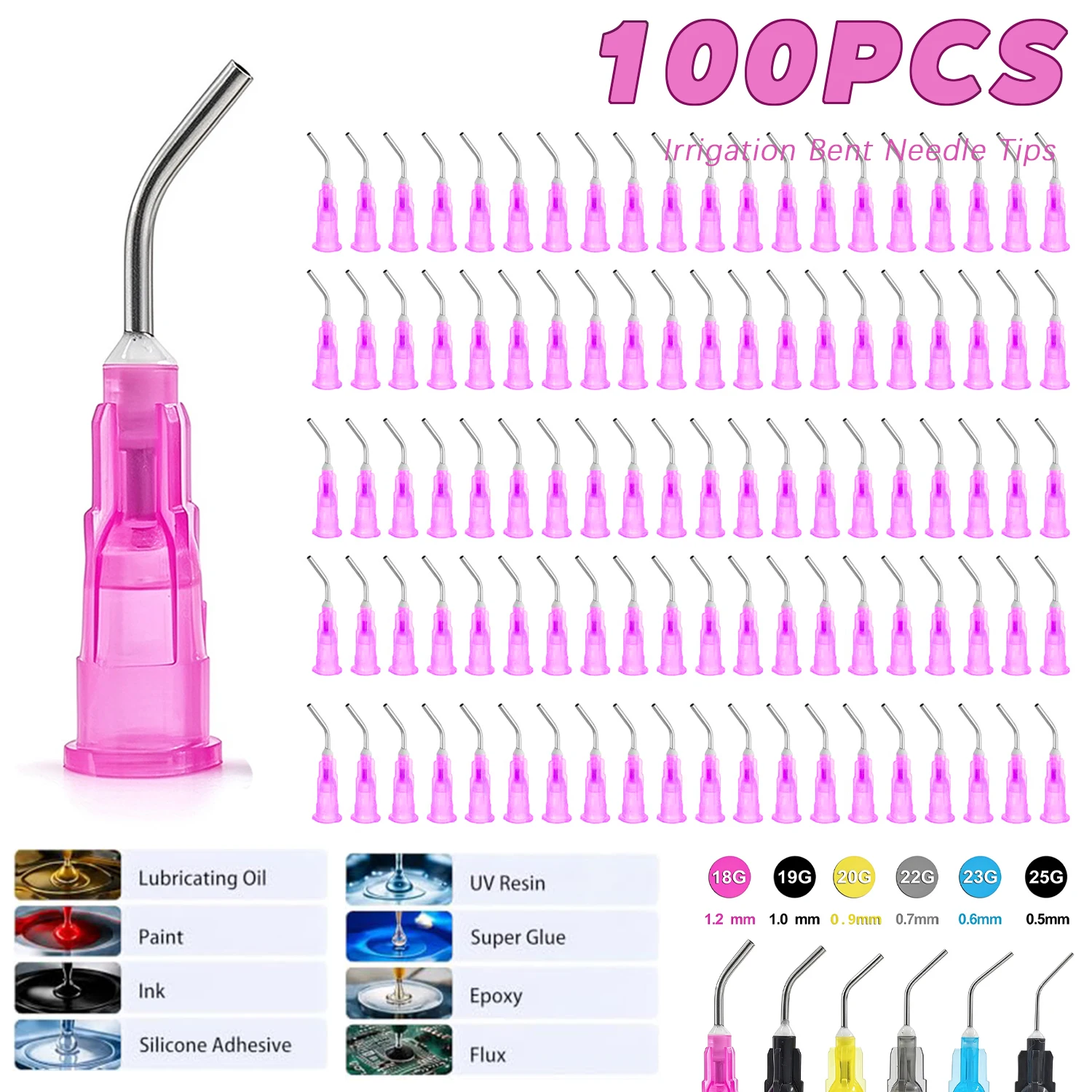 Well CK100Pcs Multicolor Bent Blunt Dispensing Needle Tips Disposable Dental Applicator Tips for Composite Resin Glue and Liquid