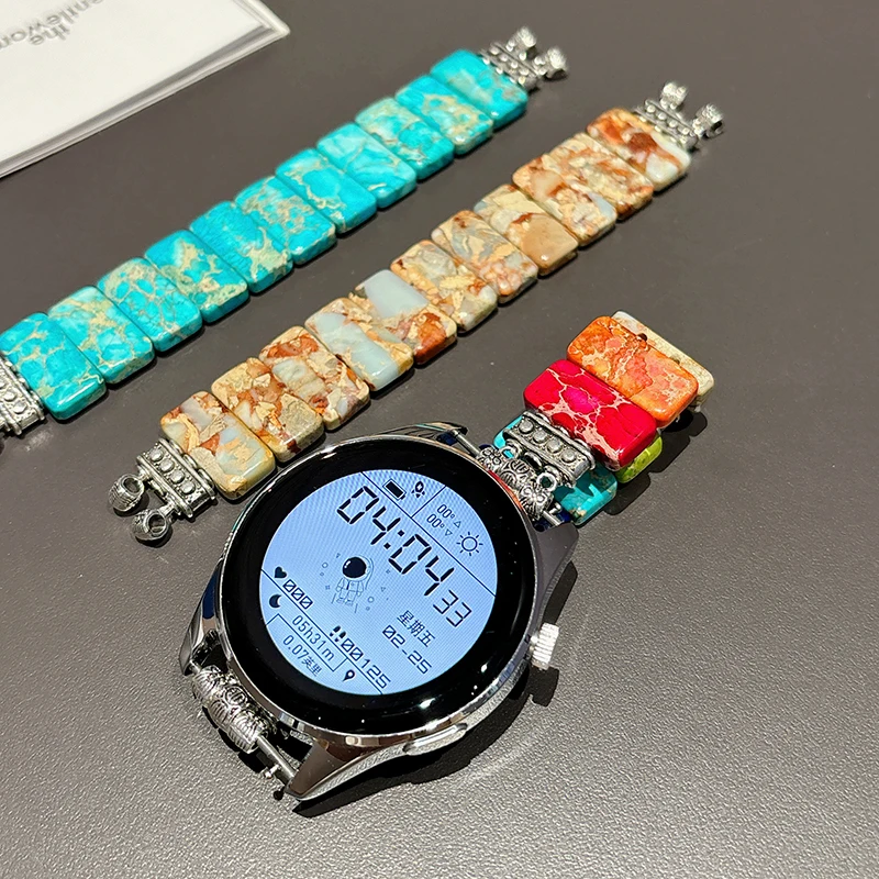 Natural Stone Metal Strap for Huawei Watch GT6 GT5 4 3 Pro Bohemian Elastic Bracelet for Samsung Galaxy 40 44 Classic 18 20 22MM