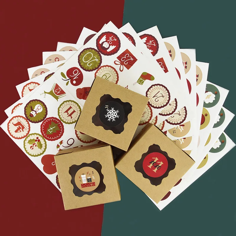 4Pcs Christmas Sticker Advent Calendar Number 1-24 Christmas Gifts Sealing Packaging Stickers Navidad Noel Natal Gift Labels