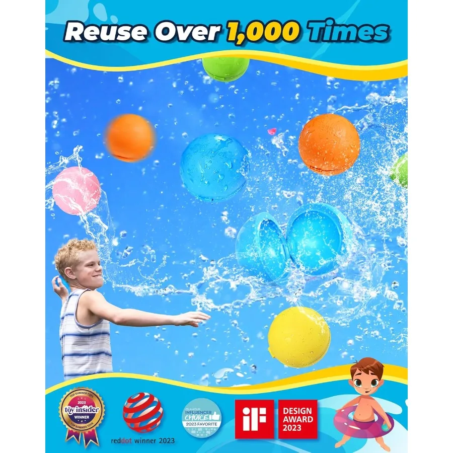 SOPPYCID 20 Stück wiederverwendbare Wasserballons, selbstdichtend, nachfüllbar, Wasserbomben, Spritzbälle, Pool, Strand, Wasserspielzeug für Kinder im Alter von 3–12 Jahren