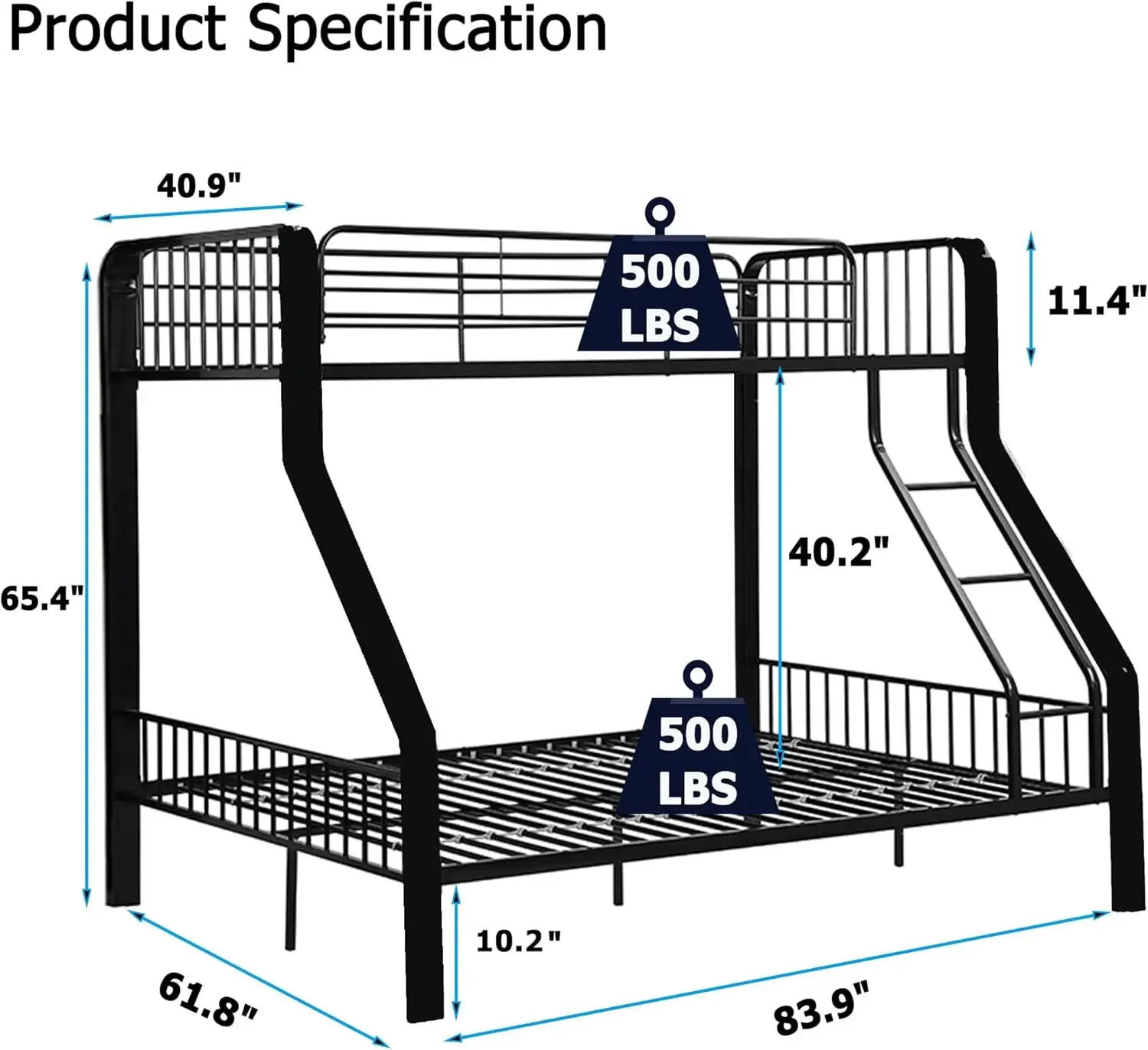 Metal Twin XL Over Queen Bunk Bed for Adults and Kids, Heavy Duty Space-Saving Bunk Beds Twin Over Queen with Safety