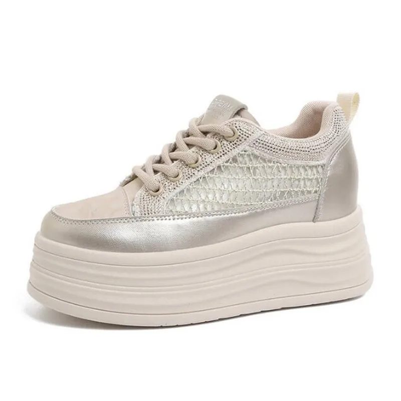 Women Breathable Thick Bottom High Top Sneakers 2026 New Comfortable Soft Sole Casual Net Surface Style Versatile Slimming Shoes