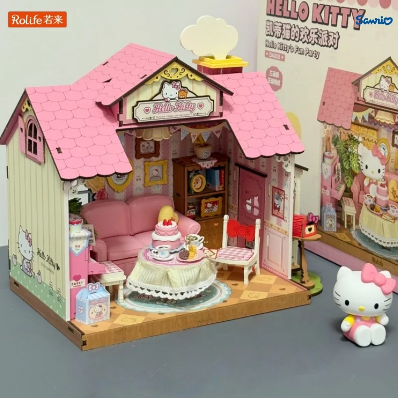 

Rolife Sanrio Series Building Blocks Hello Kitty's Happy Party House Assembly Model Kawaii Desktop Ornament Toy Gift