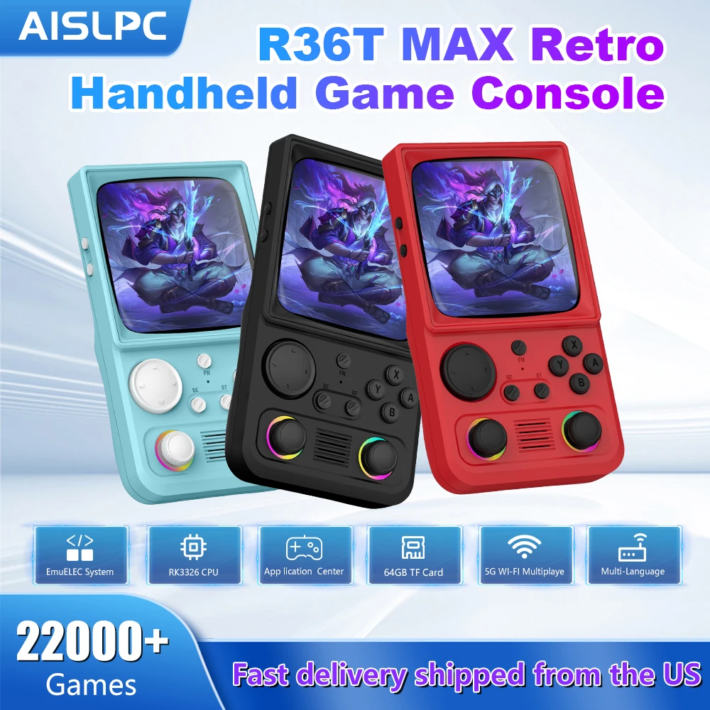 

Портативная игровая консоль R36T MAX с 20000+ играми, система EmuEMEC, 4.0'' IPS-экран, 5G Wi-Fi, портативный видеоплеер, доставка из США