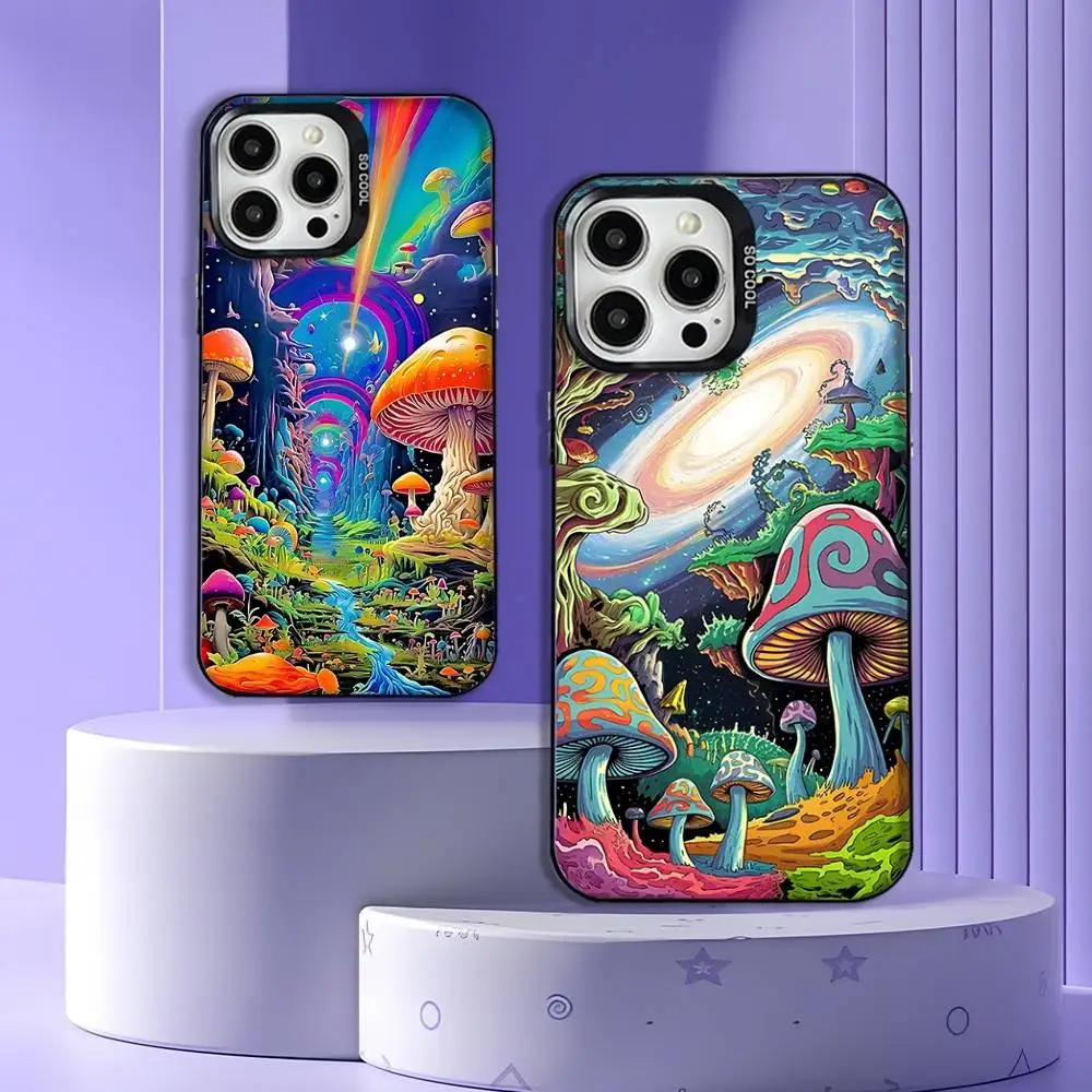 

Colorful Psychedelic Mushrooms Phone Case For iPhone 17,16,15,14,13,12,11,Pro,Max,Plus,E,Air,Mini Black Tpu Cover