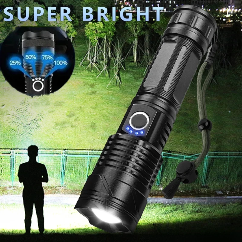 Senter taktis LED alumunium Aloi, lampu senter daya tinggi dapat diisi ulang USB Zoom Genggam cocok untuk berkemah luar ruangan