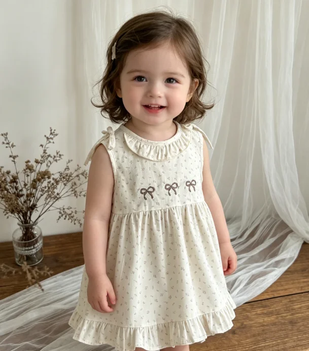 Girls Dress 2026 Spring and Summer New Children's Clothes Girls Baby Flower Small Half Lotus Collar Embroidered Sundress