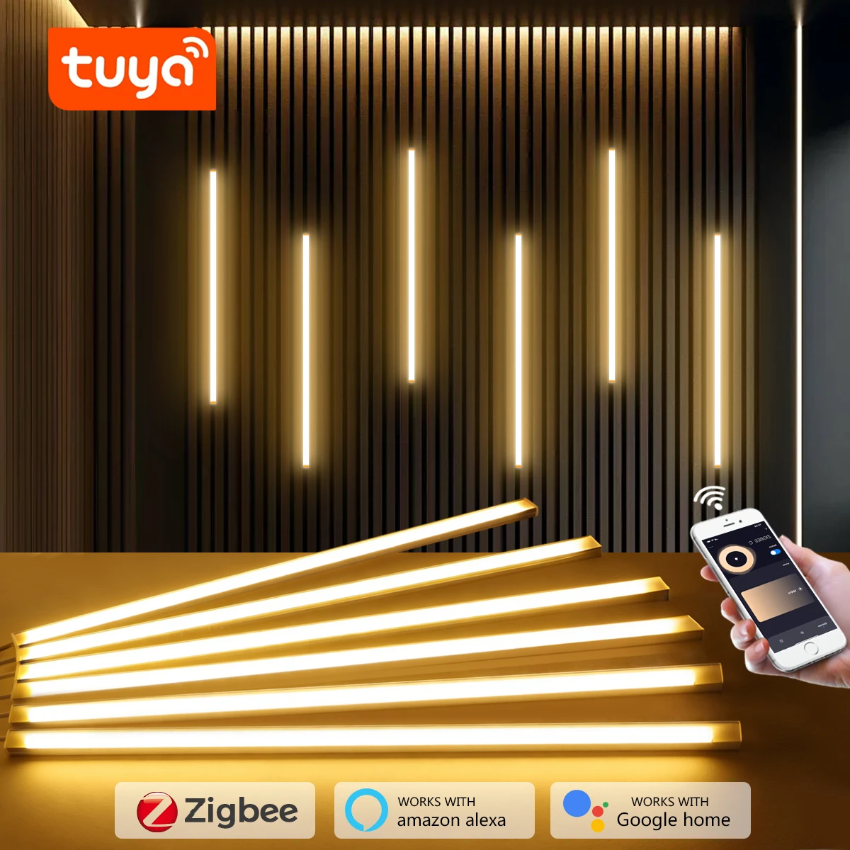

Светодиодный светильник Tuya Zigbee WiFi для установки под шкаф, алюминиевый, с акустической решеткой, декор для стен из деревянных панелей, управление голосом через Google и Alexa