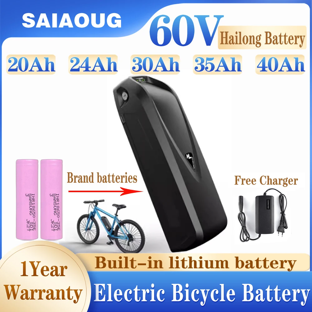 

SAIAOUG Electric bicycle battery pack 60v 50ah Sea Dragon 18650 built-in brand Lithium Battery 20Ah 24Ah 30H electric scoote