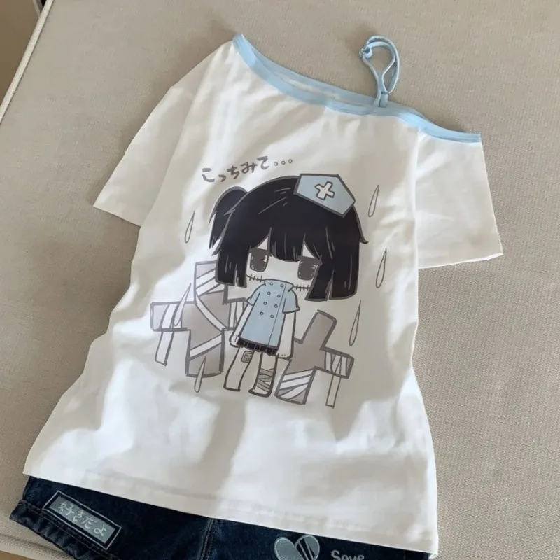 Japanische Nette Cartoon Print T-shirt Frauen Casual Lose Adrette Tees Neue Kawaii Subkultur Harajuku Süße Mädchen Tücher Tops