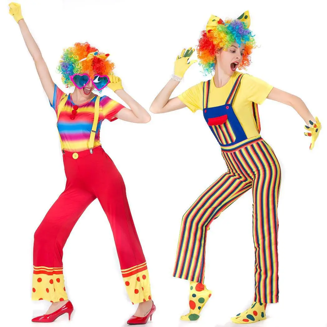 Happy Party Circus Colorful Clown Cosplay Summer suits Costumes Halloween for Adult Amusement Park Joker