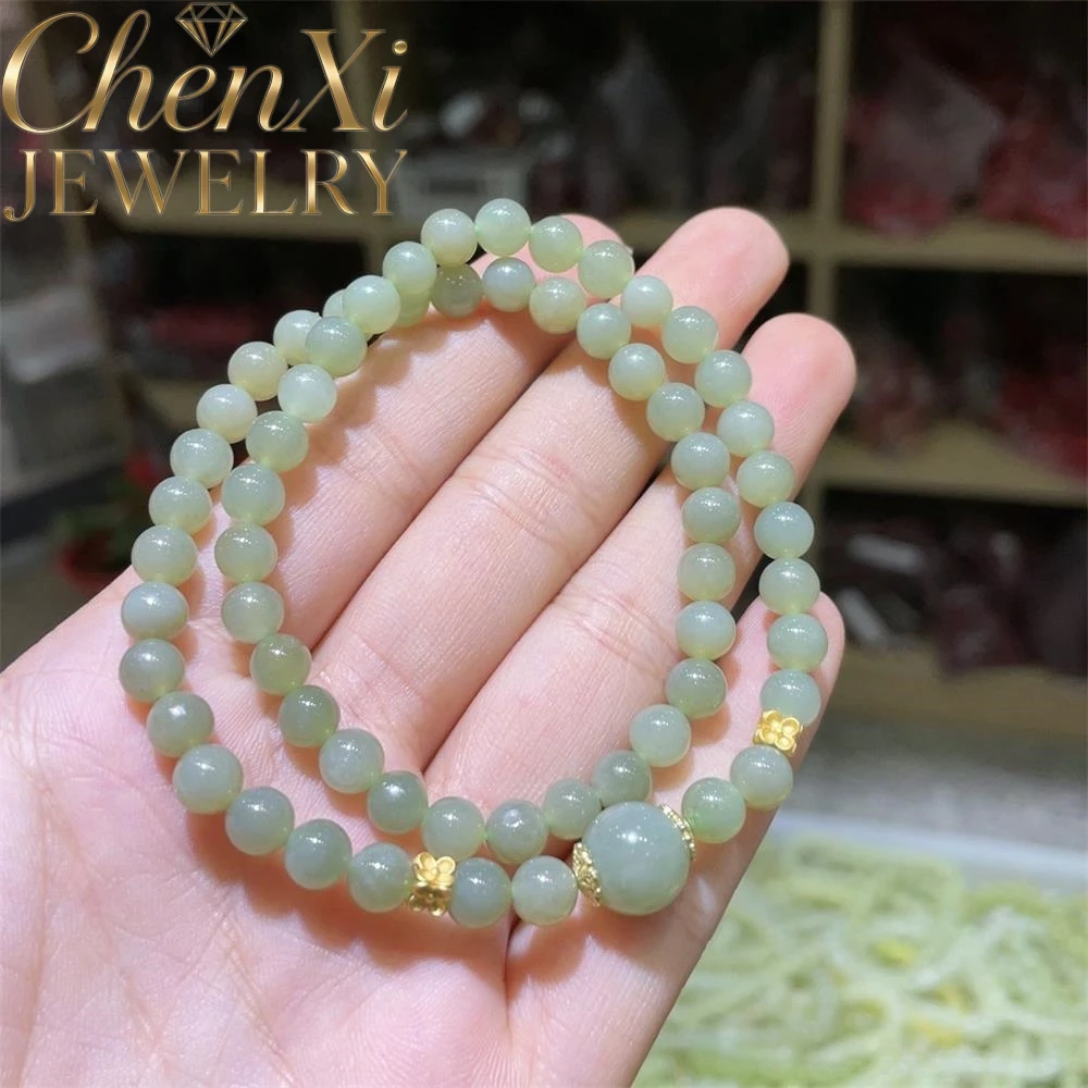 

Натуральный нефритовый браслет из хэтяньского нефрита сине-белого цвета с двойным кольцом и цветком персика, роскошное качество, изысканные модные украшения, элегантный подарок