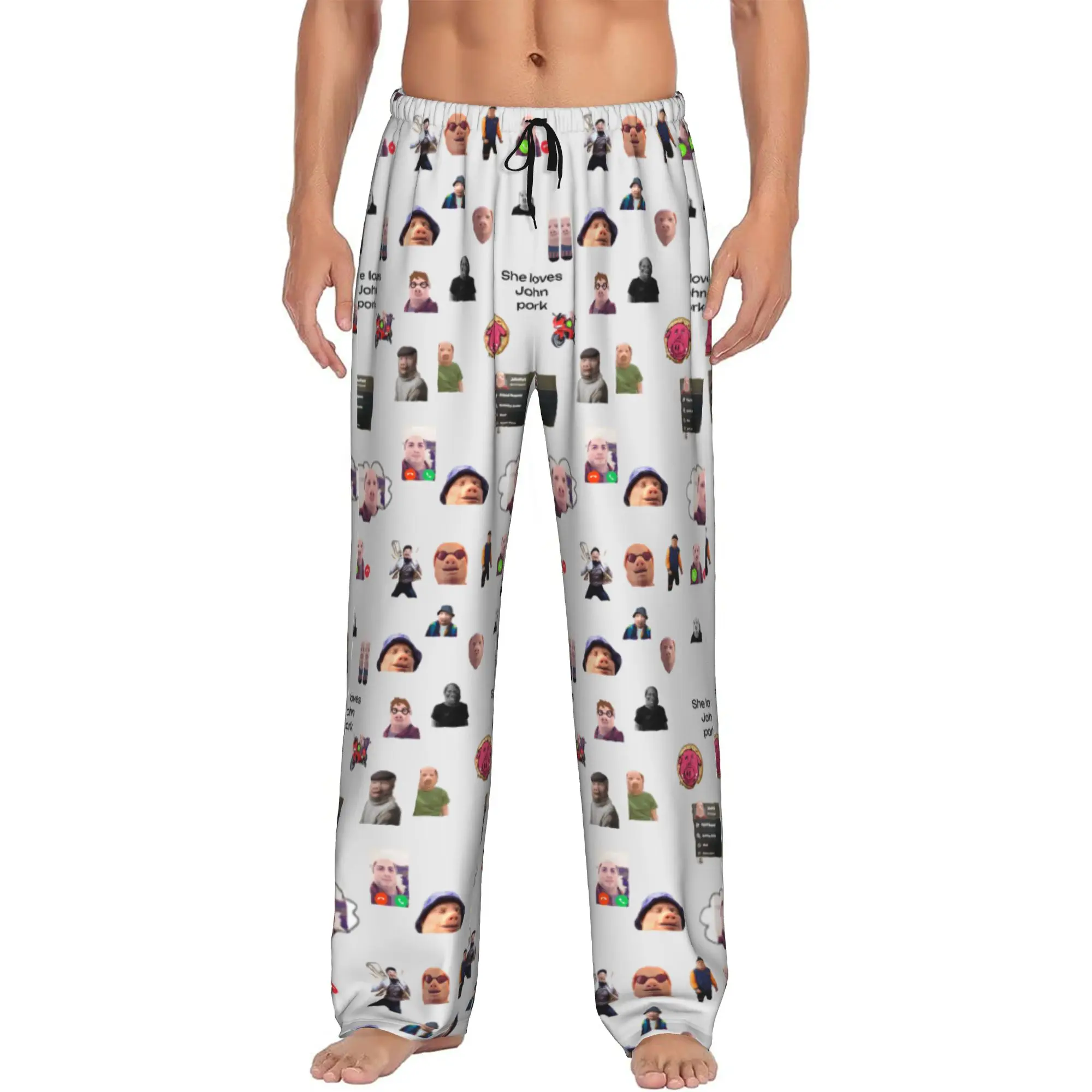 Custom Printed John pork is calling Pajama Pants for Men Funny Pig Sleep Sleepwear Bottoms with Pockets
