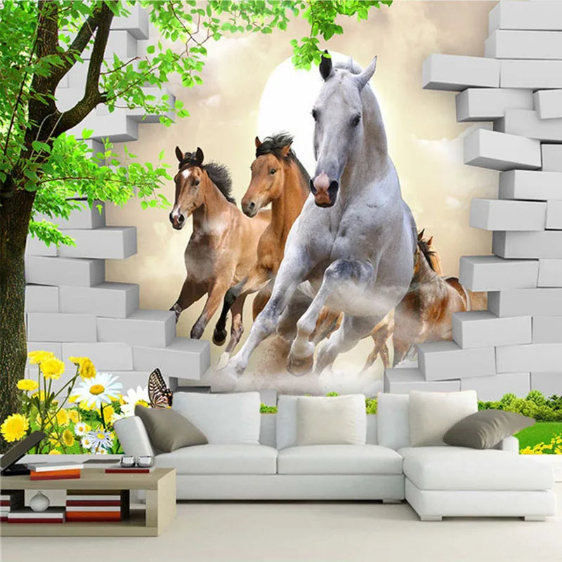 

Custom Photo Wallpaper 3D Stereo Horse Animal Mural Wall Papers Living Room TV Background Wall Painting 3D Home Decor