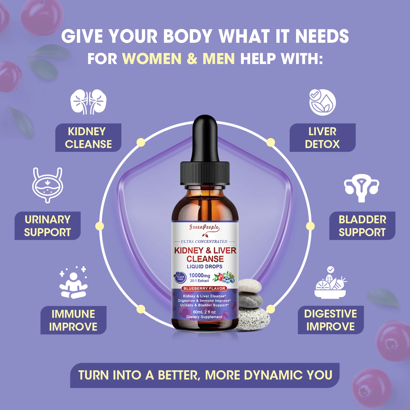 100 ملغ طبيعي 1000 ملغ مستخلص التوت البري قطرات تنظيف الكلى والكبد البولية والمثانة دعم الصحة