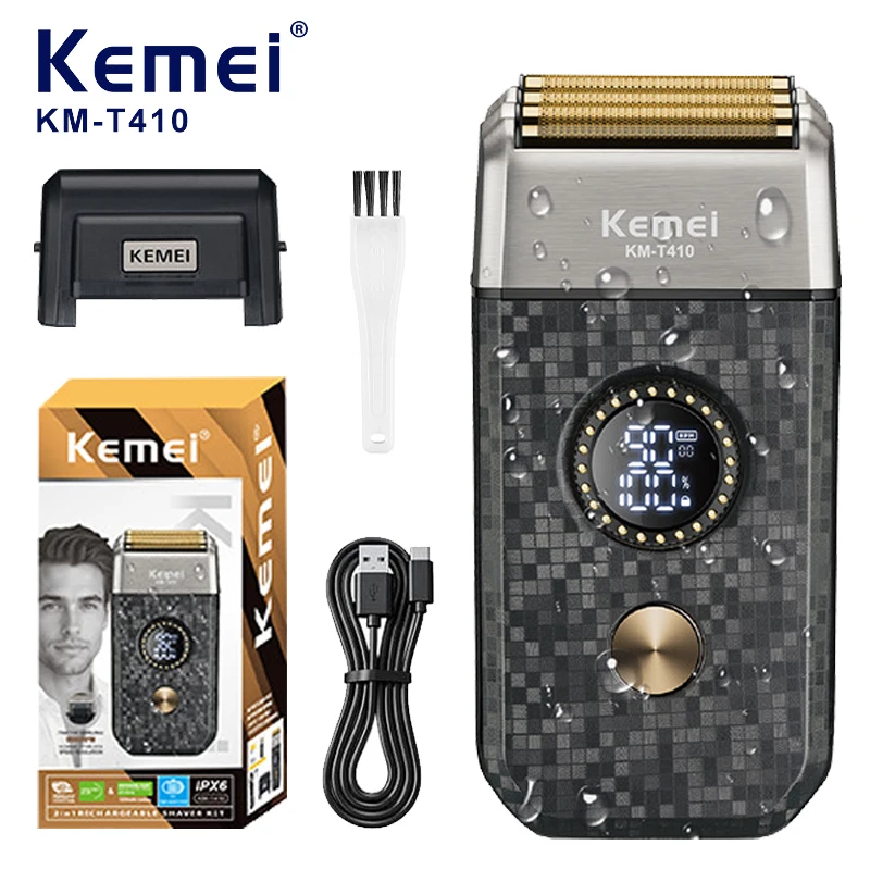 Kemei wiederaufladbarer kabelloser Rasierer für Männer, dreifachklingiger, oszillierender Bartrasierer, Gesichtspflege, multifunktionaler, starker Trimmer KM-T40